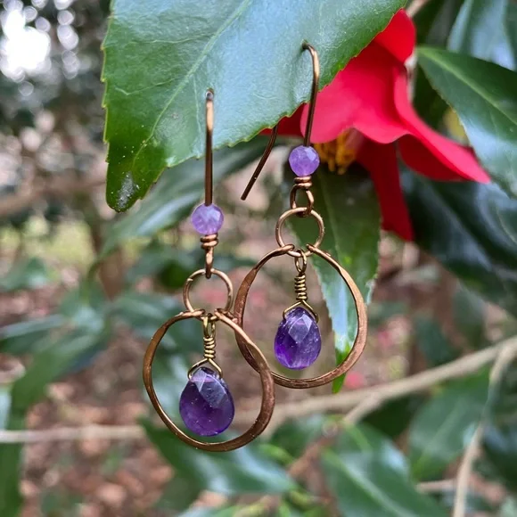 Amethyst Teardrop Hoops - Picture 2 of 4